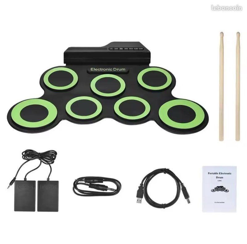 Kit Batterie Électronique Portable CAHAYA - 9 Pads, Double Haut-parleur, Sans Fil - Cadeau Enfant Ou Débutant Batterie électronique Enfants
