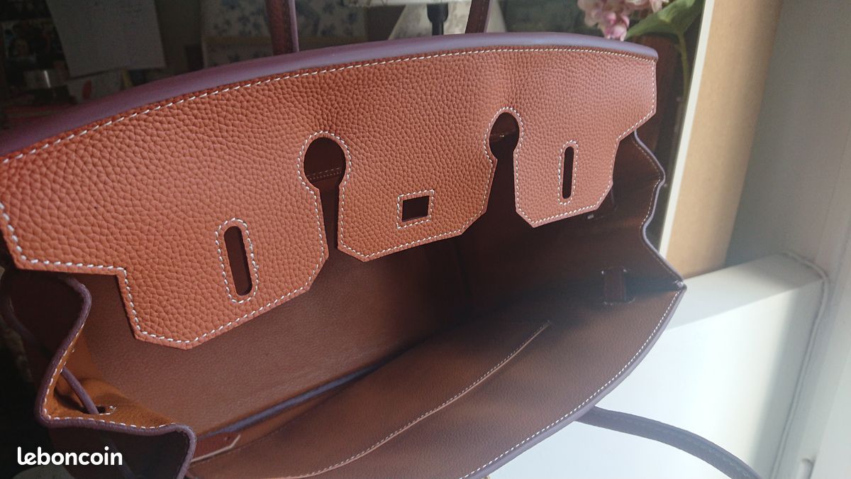 Sac à main cuir véritable marron beige 35 cm (image 2)