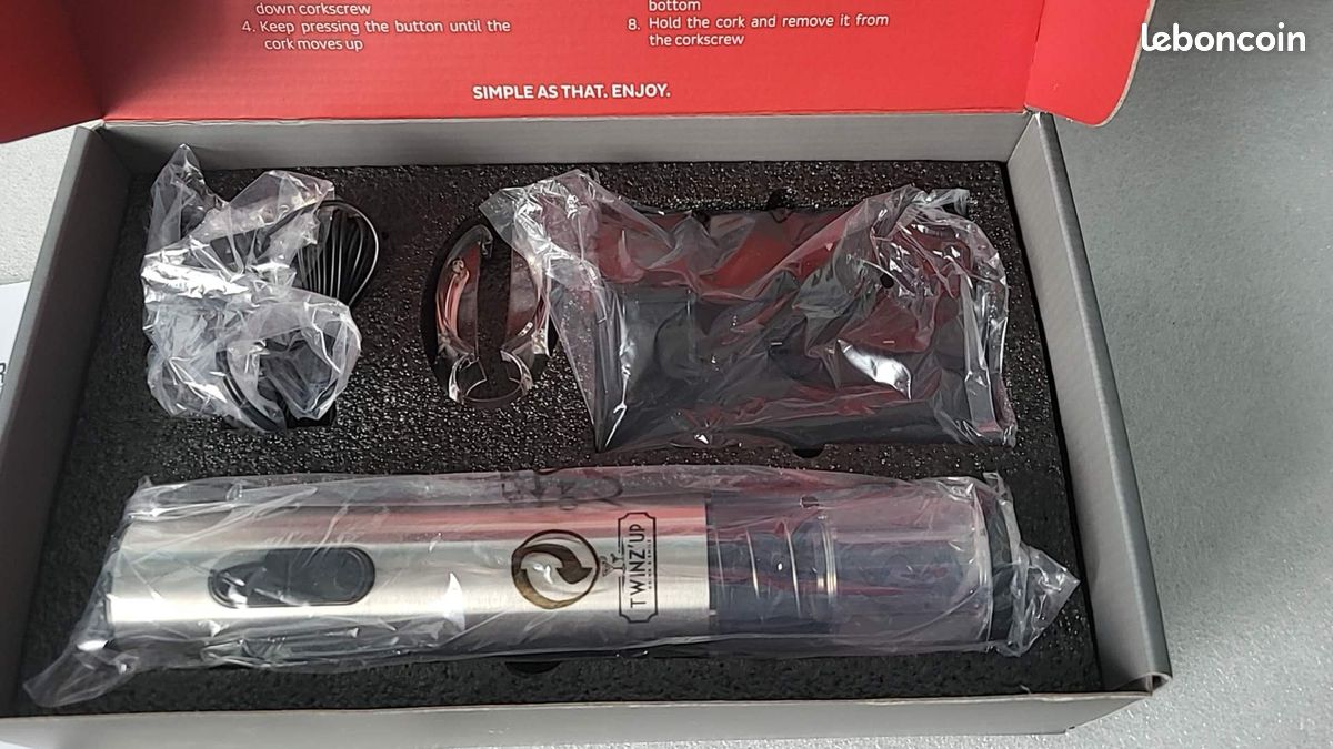 Tire bouchon électrique sans-fil Twinz'up Coffret avec coupe-capsule et socle de recharge