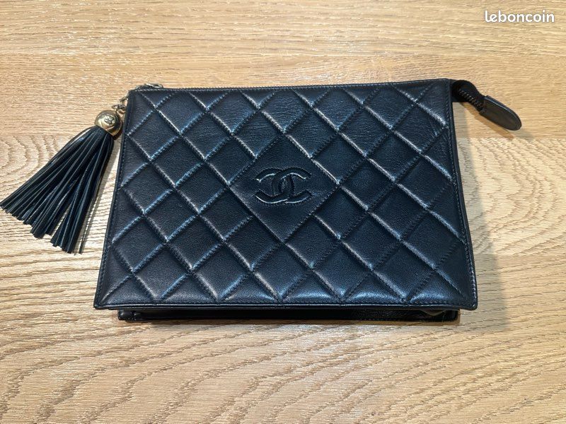 Petit Sac Pochette Vintage En Simili Cuir Verni Bleu Marine - Très Bon état, Style Marin, Fabriqué En Italie