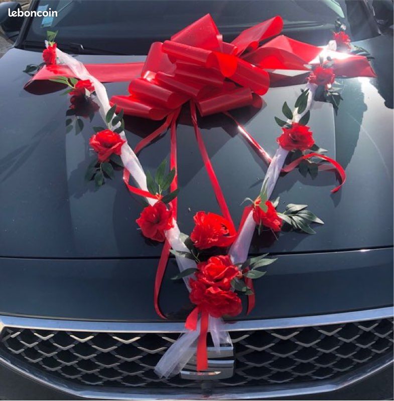 Guirlande De Mariage Dahlien – Rouge Foncé/blanc, 2 X 1,8 M Pour Voiture, Avec 4 Décos De Porte