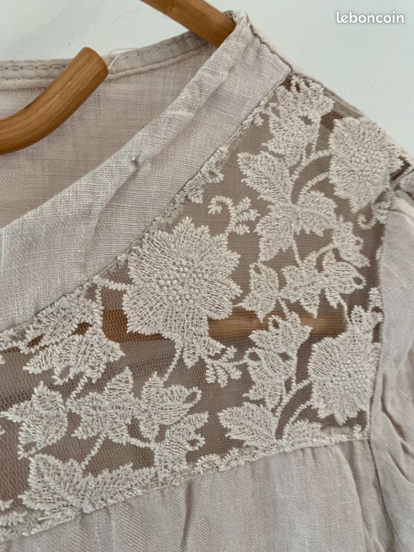 Blouse Beige 100% Lin - Taille XXL - Made in Italy (image 5)