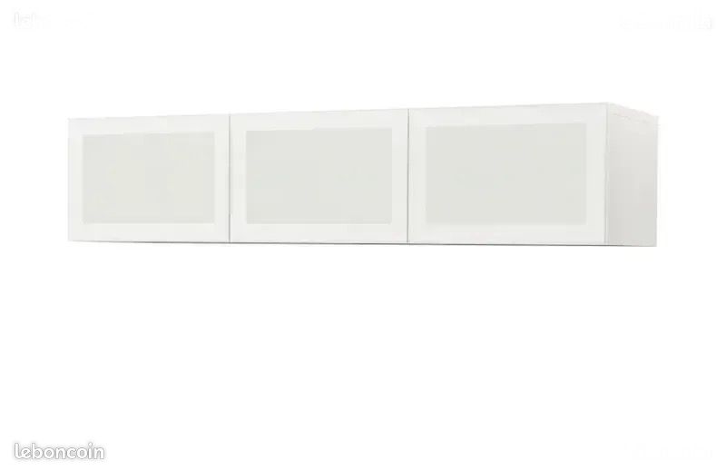 MEUBLE TV OU SURMEUBLE BESTA IKEA 3 PORTES VITRÉE OPAQUES GLASSVIK BLANCHE 180x41x38 160 TRÈS BON ÉTAT (image 4)