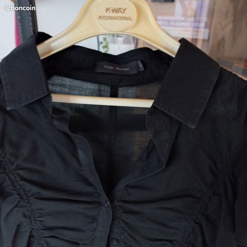Chemise noire froncée manches courtes Taille L (image 2)