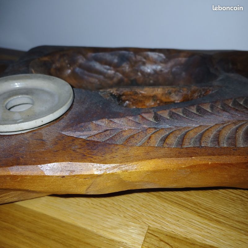 Écritoire de bureau ancien en Pin cembro du Queyras sculpté / Plumier vintage (image 7)