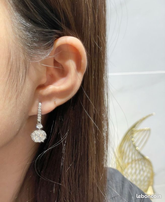 Boucles d'oreilles moissanite 2ct argent 925, halo, Livraison offerte (image 4)
