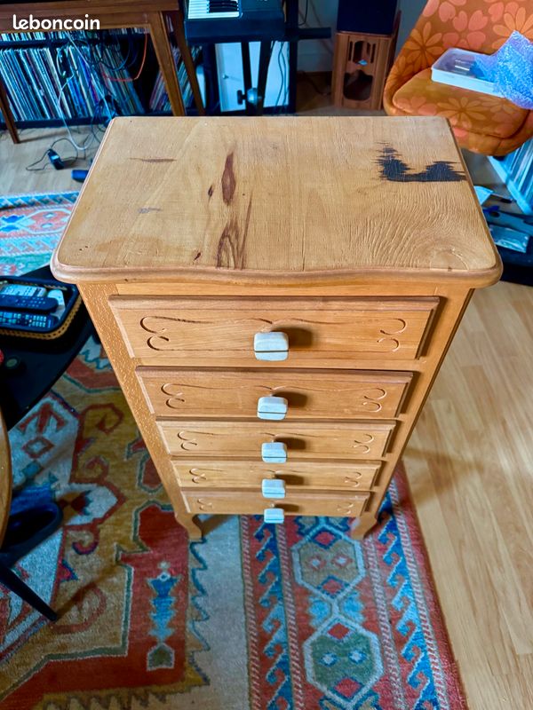 Chiffonnier / Commode vintage 5 tiroirs - Bois massif rénové - Années 60 (image 6)