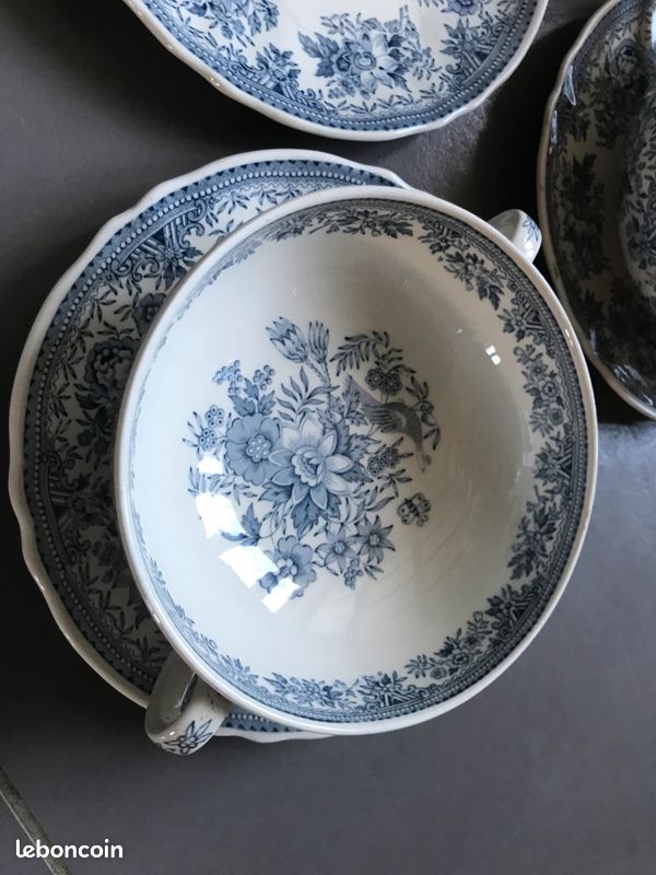 6 bols à soupe avec 7 soucoupes Fasan bleu jeans Villeroy et Boch TBE 1 ère édition vintage (image 2)
