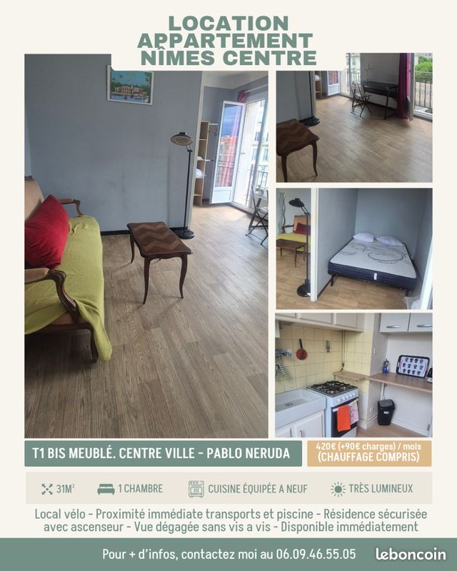 Appartement 2 pièces 31 m² · à Nîmes · 31 m² · 540 €/mois