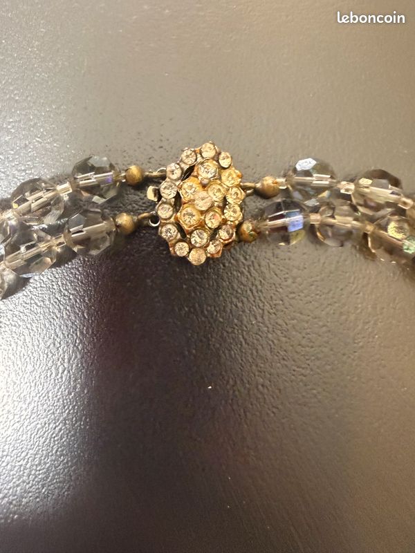 Collier Ancien Argenté Avec Cristaux Et Diamants - Modèle 4972 - Occasion Élégant