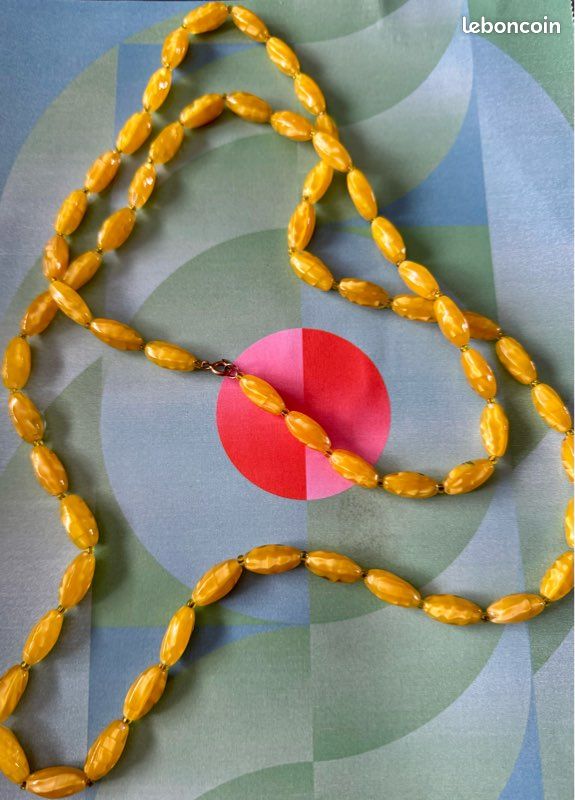 Collier Long Perles Murano - Pâte De Verre Multicolore - 116 Cm - Bijou Ancien Occasion