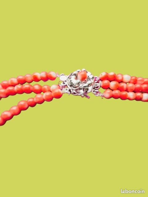 Collier Vintage En Perles De Corail Orange - 52 Cm - Fermoir Argent - Ancien