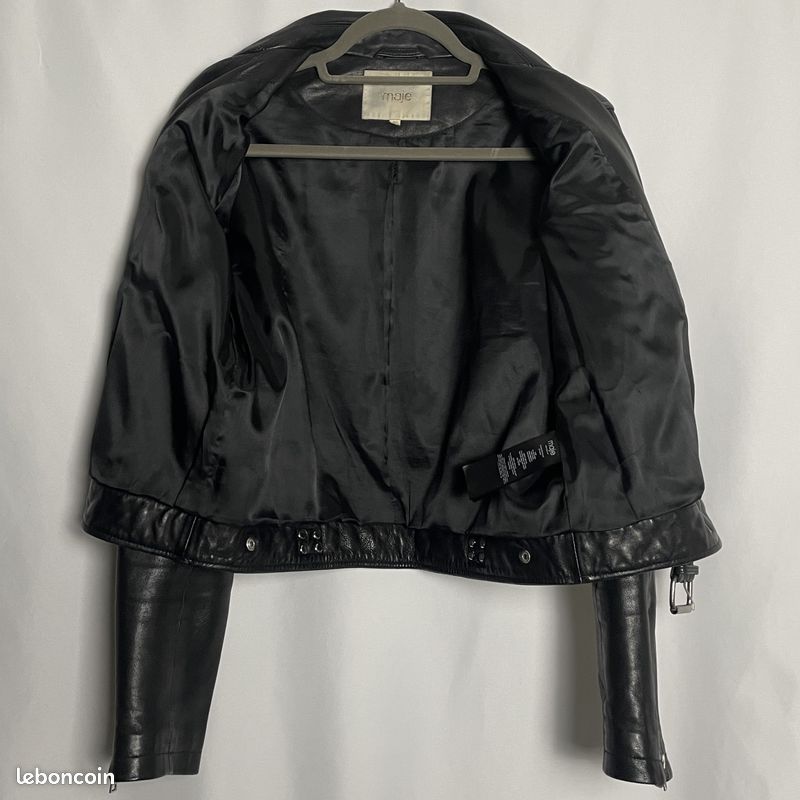 Veste Blouson Perfecto Maje Modèle Bostep Noir Cuir Taille 40