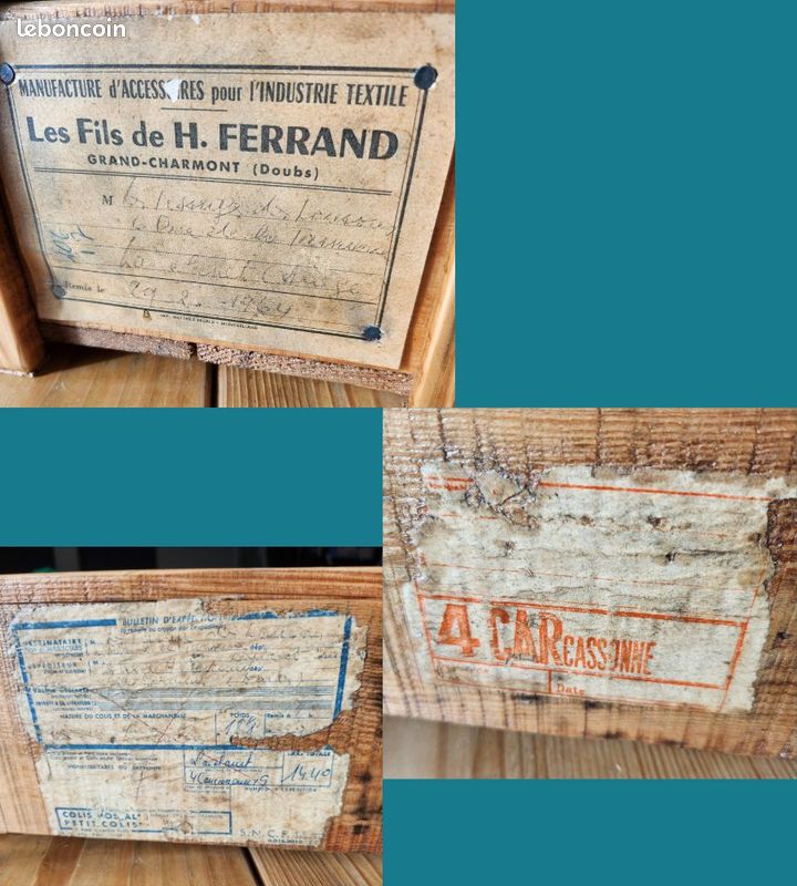Ancienne caisse d'atelier de tissage et ses accessoires vintages (image 6)