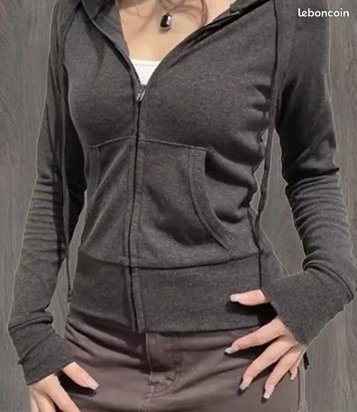 Sweat à capuche zippé oversize en polaire - Gris foncé chiné
