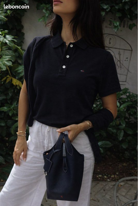 Polo noir Tommy Jeans femme – Slim Fit – coton – taille S – excellent état (image 1)