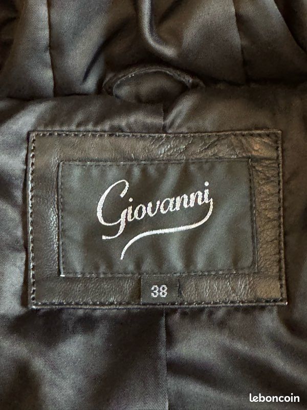 Veste En Cuir D’agneau Noir Giovanni - Taille 40 - Occasion Parfait état - Style Trench