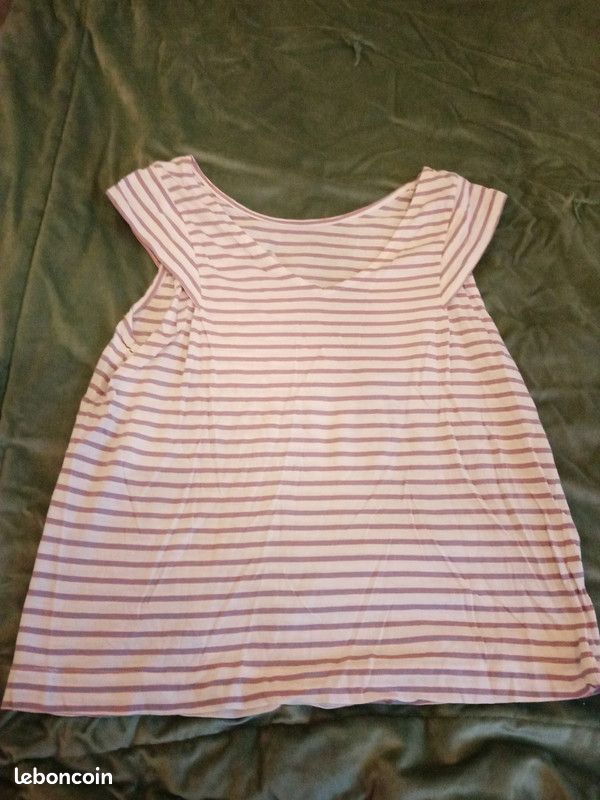 T shirt sans manches rayures parme blanc femme taille 38 camaïeu (image 2)