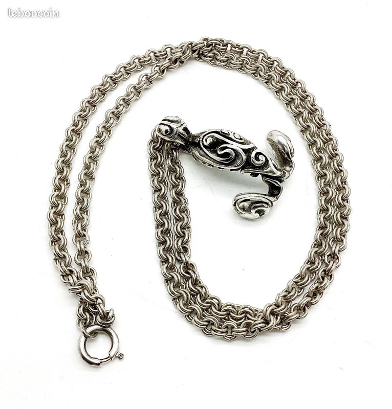 Collier avec pendentif ethnique tribal maori Hawaï métal argenté mixte tortue requin marteau chaîne incluse (image 1)