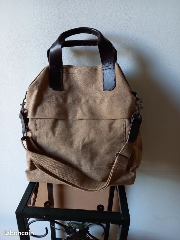 Grand sac fourre-tout toile détails cuir (image 1)