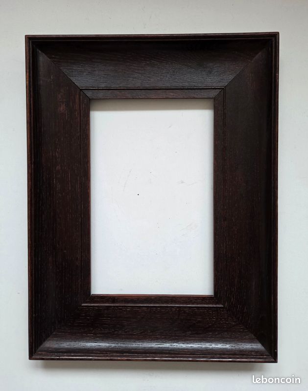 Cadre ancien en bois foncé gradin large bandeau pente tableau miroir encadrement (image 1)