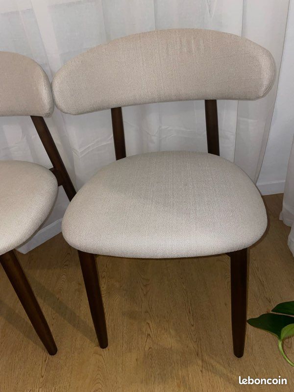 2 chaises beige taupe et noyer – neuves (image 2)