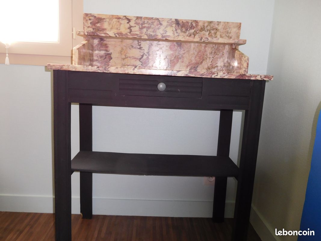 Table de toilette vintage bois et marbre (image 1)