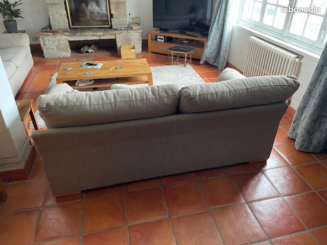 Canapé 2 places convertible en tissu de qualité cosy, gris brun