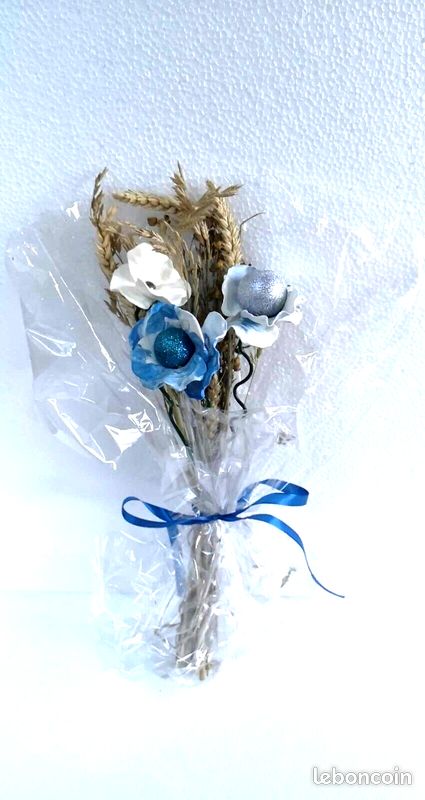 Sculpture Fleurs Modernes Bleu –Bouquet Abstrait contemporain (image 3)