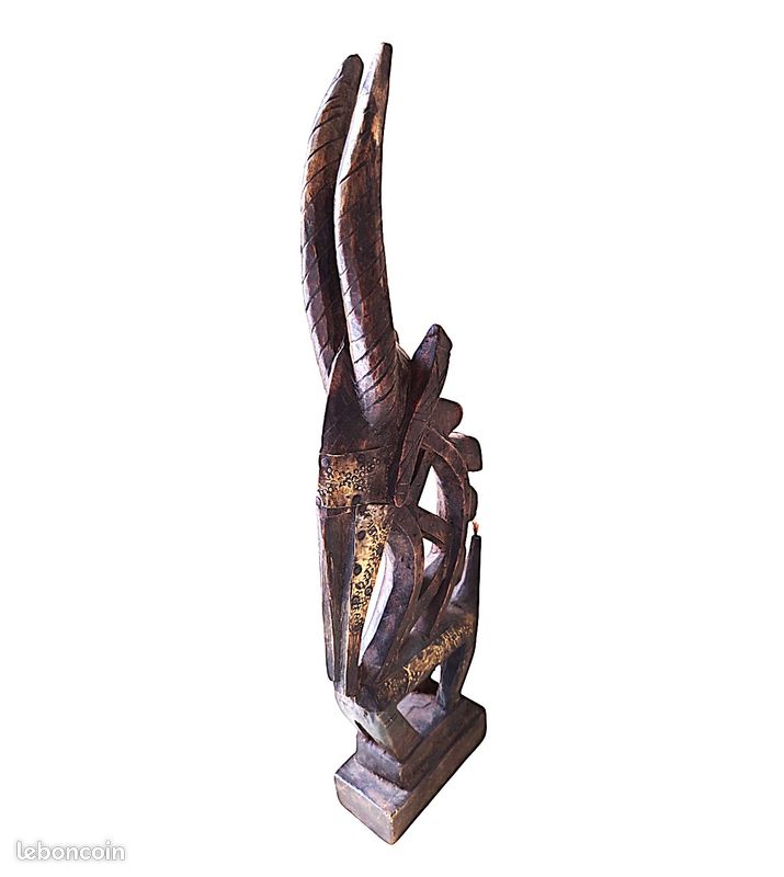 Masque cimier bois et laiton Bambara Tyi Wara du Mali Hauteur 52 cm Art africain art tribal ethnique sculpture vintage en bois et laiton (image 3)