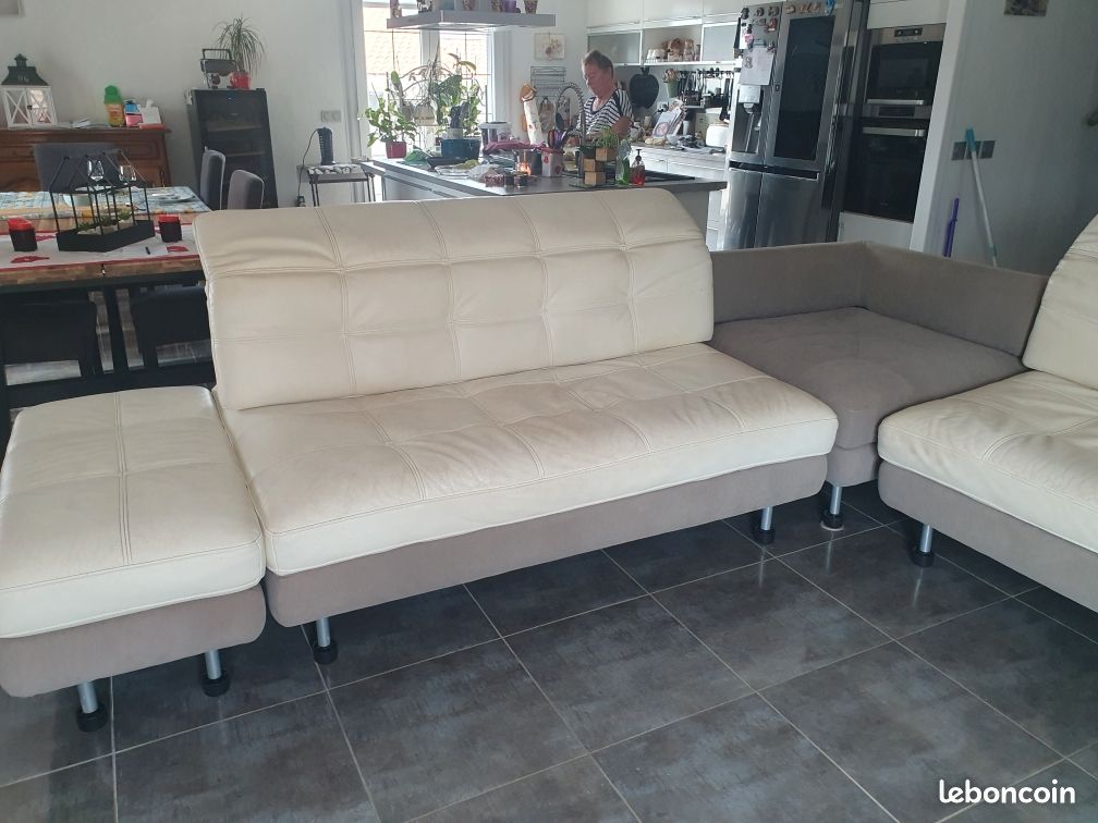 Canapé d'angle / CUIR CENTER - Beige crème (image 1)