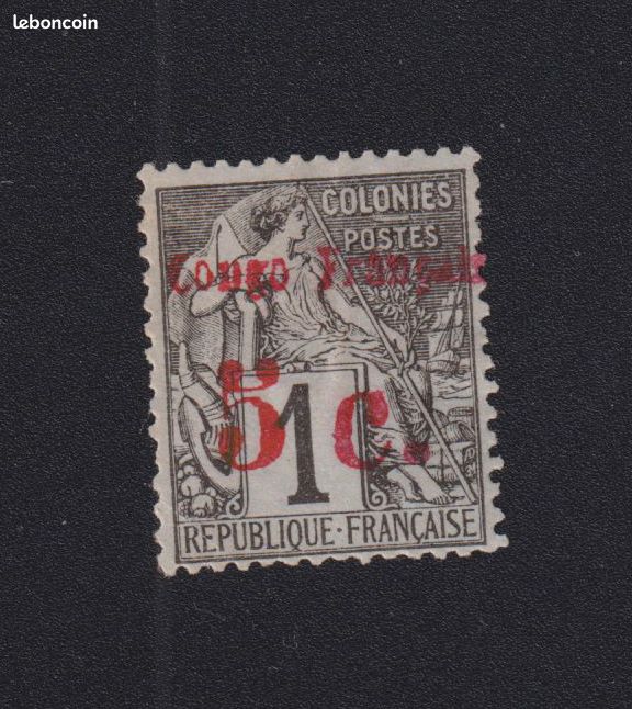 Timbre Congo colonie Française N° 1A, 5 c sur 1 c Alphée Dubois sans gomme 260717A (image 1)