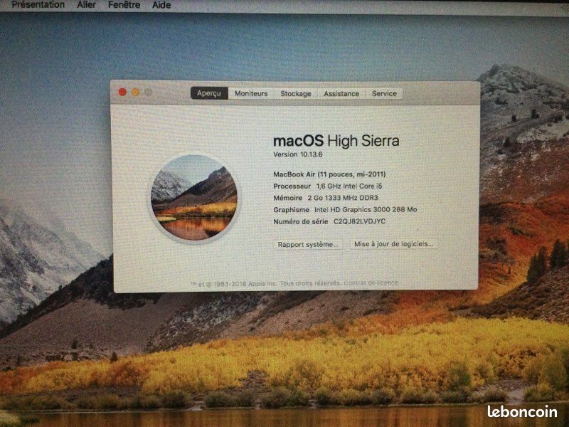 MacBook Air A1370 11 Pouces 2011 - Core I5, SSD 128 Go, Occasion