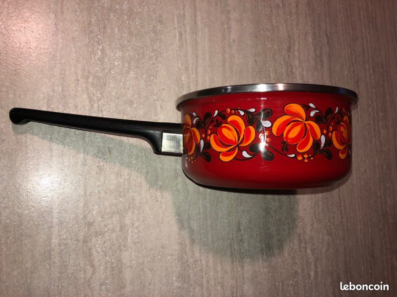 Petite casserole orange émaillée vintage - Arts de la table