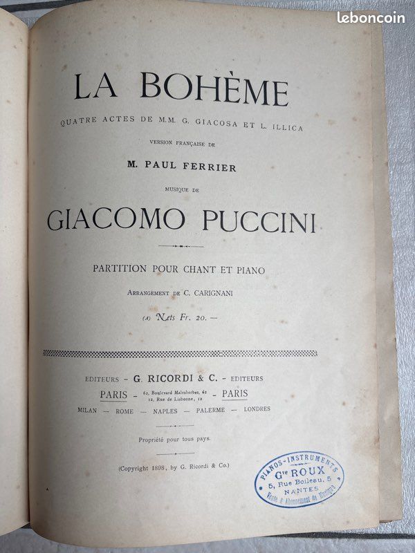 La bohème de Giacomo Puccini, Ed. 1898 (image 1)
