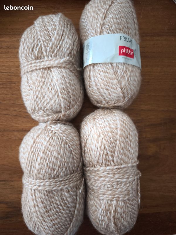 4 pelotes de laine Phildar "Frimas" chiné beige et blanc (image 1)