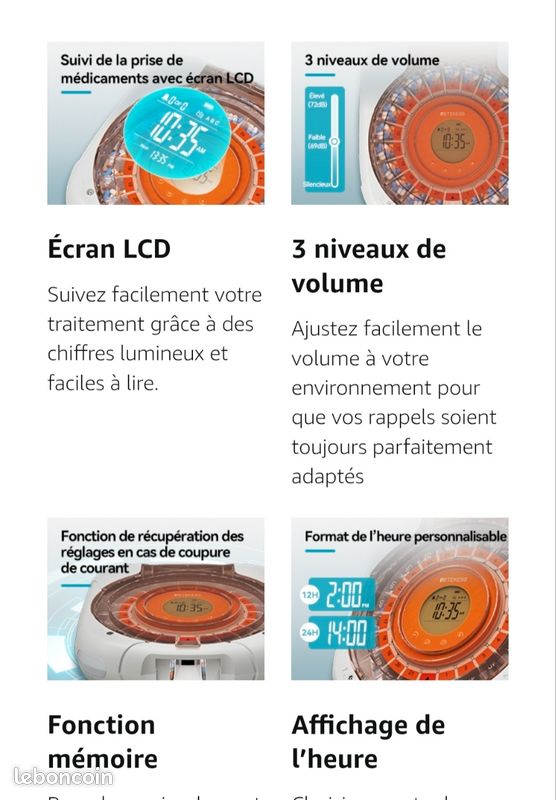 Grand Pilulier Automatique Intelligent NEUF sous cellophane 21 Compartiments Distributeur de Médicaments RETEKENESS TH017 Écran LCD 9 Alarmes Verrouillage Sécurisé Simple pour seniors (image 4)
