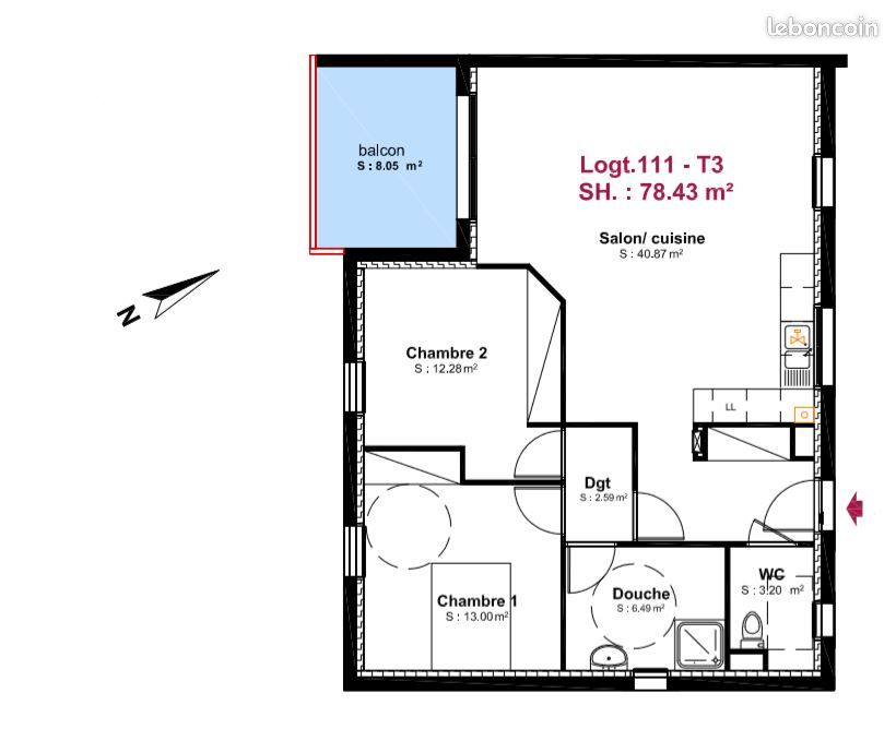 Appartement 3 pièces 80 m² · à Soustons · 80 m² · 990 €/mois