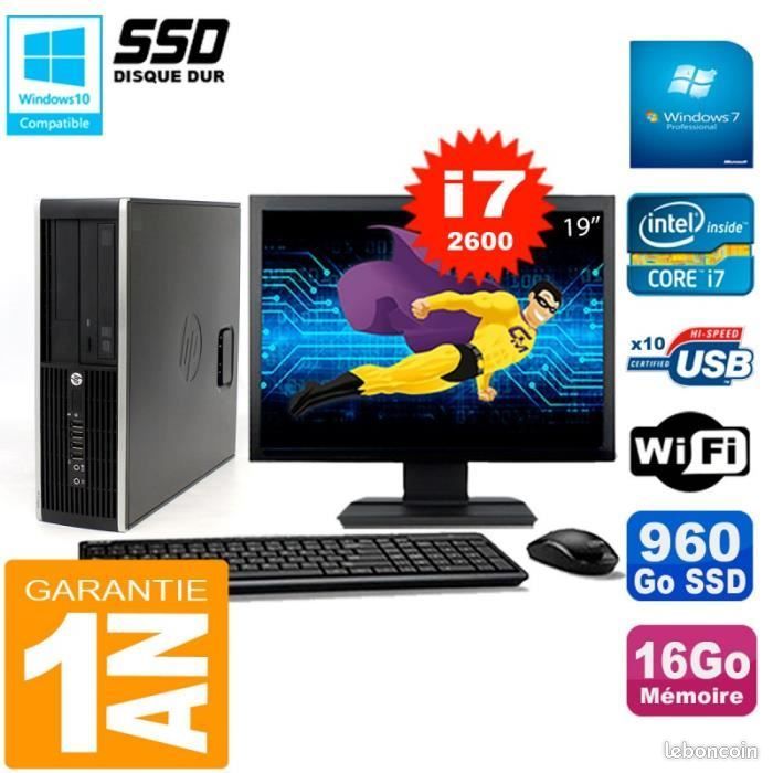 PC - HP - Compaq Elite 8300 SFF - Core i7-2600 - 16 Go RAM - 960 Go SSD - Ecran 19" (image 1)