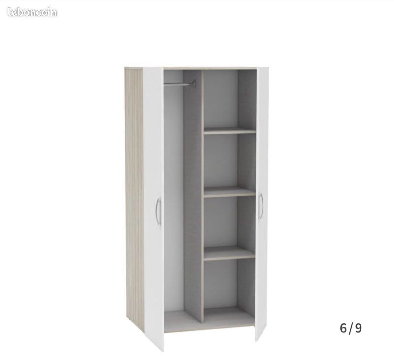 Armoire 2 porte(s) battante 0 tiroir(s) NANO 302545 DEMI 2P coloris Chêne shannon & blanc largeur 79.4 cm (image 2)
