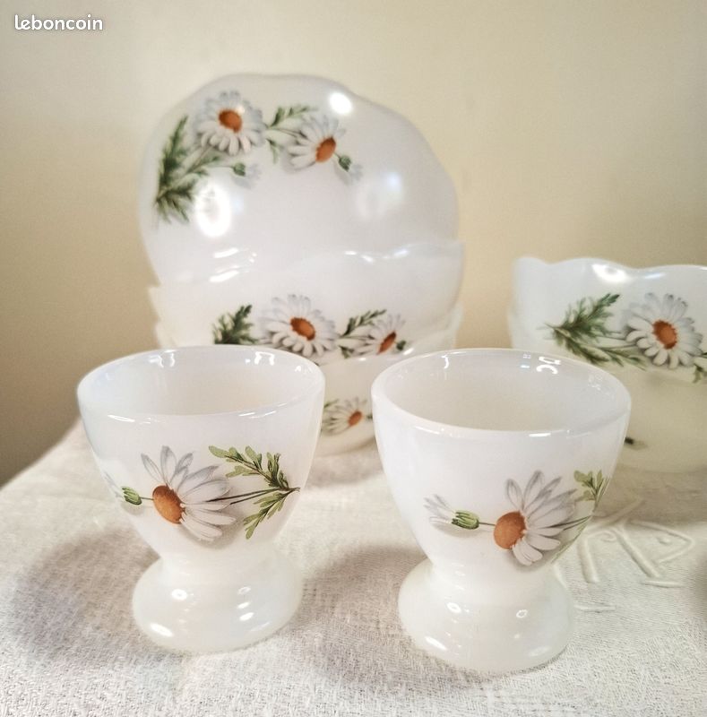 Plat four creux glasbake usa compartimenté 2 parties vintage vert marguerite