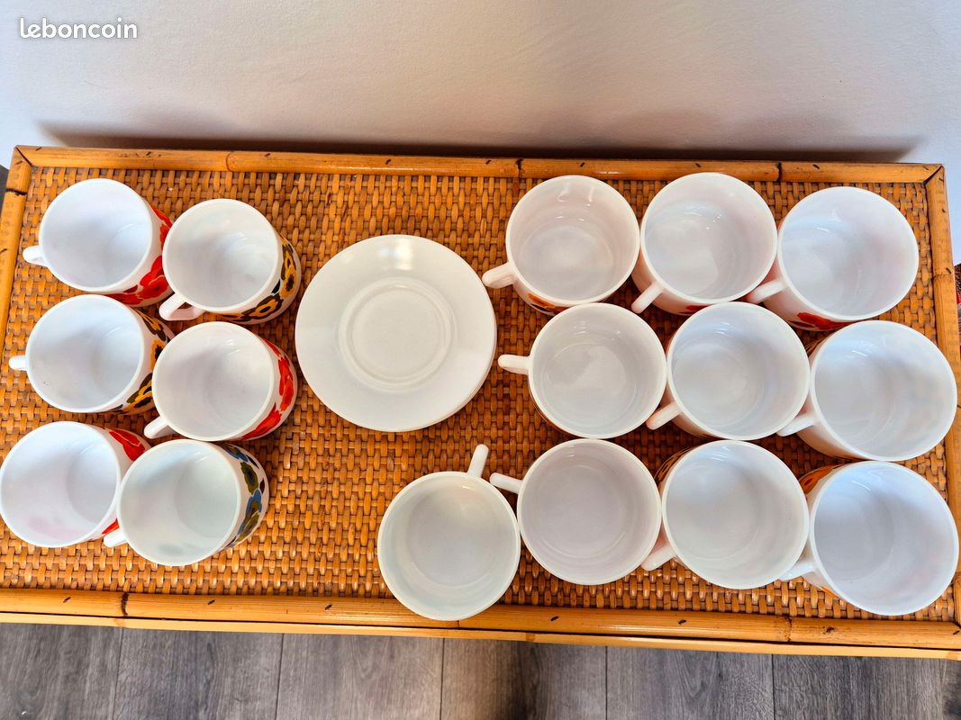 Lot De 6 Tasses Lotus Porcelaine Allemande Vintage Années 70 - Pop Couleurs Avec Coffret