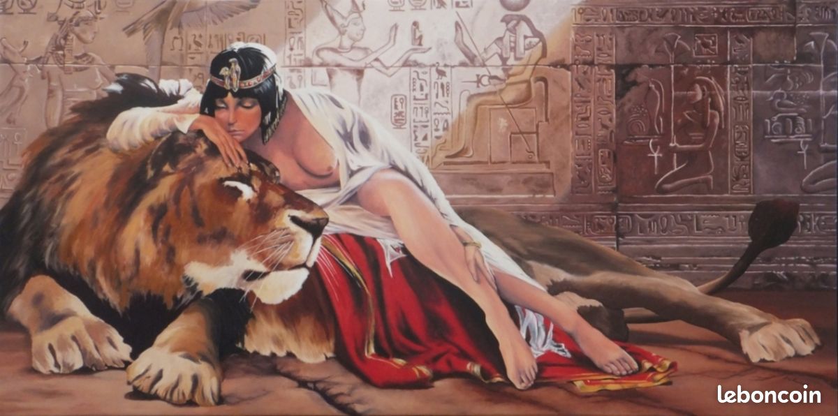 Peinture à l'huile : CLEOPATRE ET LE LION (image 1)