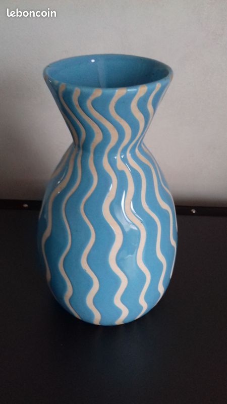 Lampe de chevet bleue et blanche + vase assorti (image 3)