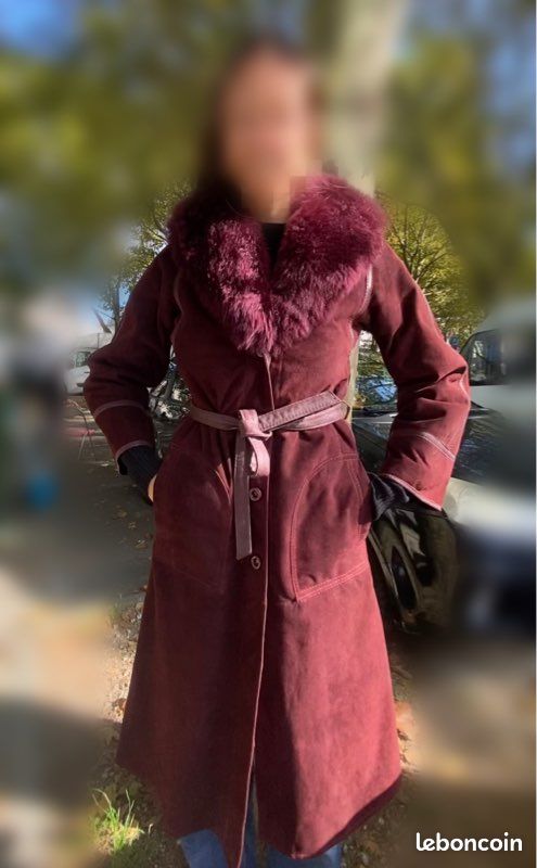 Manteau Long En Cuir Vintage Taille UK 15 - Couleur Marron, Occasion Très Bon état