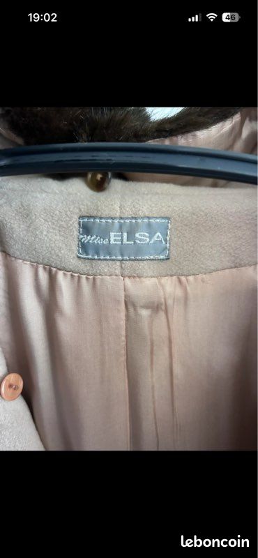 Manteau long beige en laine & cachemire • col fausse fourrure noire • vintage (image 3)