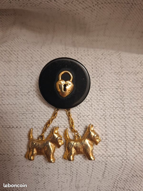 Broche Vintage Rare Coro – Scottie Chien Revers Avec Cristal D’Essex – Occasion Avec Légère Usure Dorure