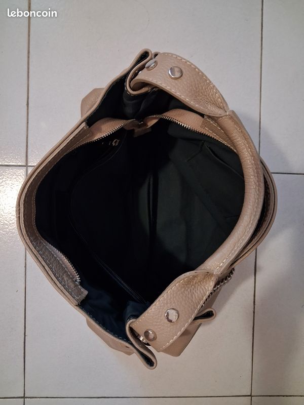 Sac cuir grainé beige (image 7)