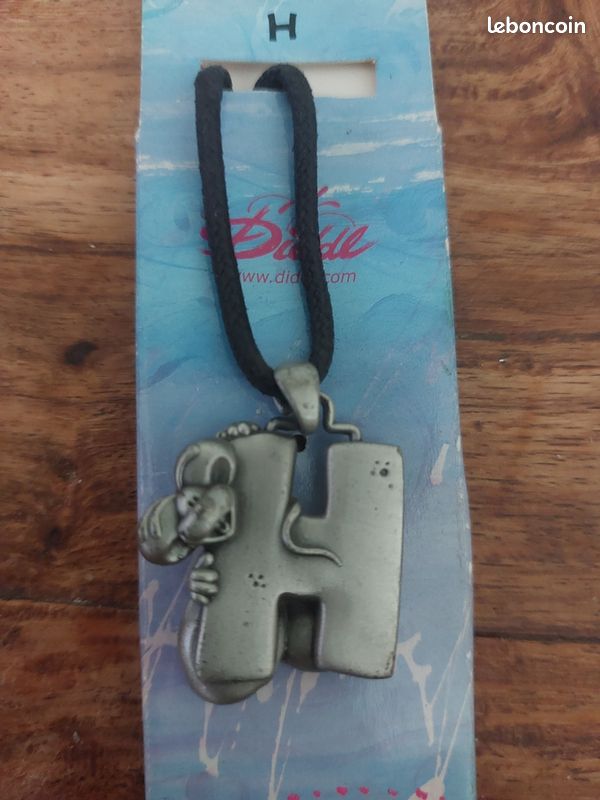 Collier Diddl 38 Cm Cordon Noir + Chaînette + Pendentif Lettre G Argenté - Neuf Avec étiquettes