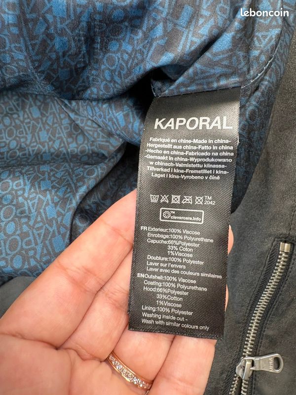 Blouson motard gris Kaporal taille L veste simili cuir et capuche amovible homme style (image 9)